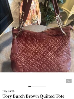Tory Burch Quilted Burgundy Tote with Tassel🌺RESERVED  please do not buy!